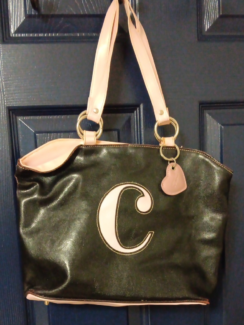 New York & Company Black Tote with Pink Trim and Initial C